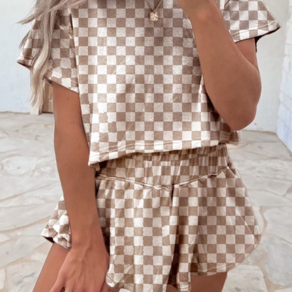 Checkered Beige Two-Piece Set